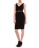 Allover Sequined Belted Sheath Dress