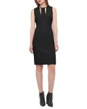 Sleeveless V-Keyhole Sheath Dress, Black/Moonstone