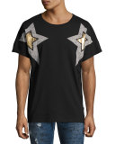 Metallic Star-Print Graphic T-Shirt, Black