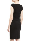 Cap-Sleeve V-Neck Sheath Dress, Black