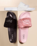 Leadcat Fenty Faux-Fur Slide Sandal, White/Silver