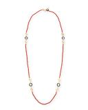 Sea Leaf Long Beaded Coral Necklace with Diamonds