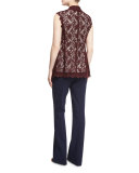Open-Front Lace Gilet, Dark Red