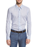 Multi-Check Long-Sleeve Sport Shirt, Blue