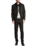 Archer Coated Leather Jacket, Black