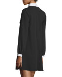 Fatima Contrast-Trim Babydoll Dress, Black/White