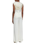 Sleeveless Foiled Lace Paneled Top, Gesso/Gold