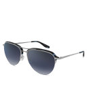 Airman Half-Rim Aviator Sunglasses, Midnight/Silver