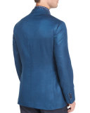 Solid Silk Two-Button Blazer, Blue