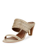 Viv Stitched Metallic Slide Sandal, Neutral
