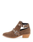Abigail Suede Buckle Bootie, Olive