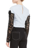 Trompe l'Oeil Floral-Embroidered Pants, Black