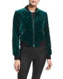Demia Quilted Velvet Bomber Jacket, Turquoise