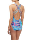 Global Perspective Crisscross-Back Printed One-Piece Swimsuit