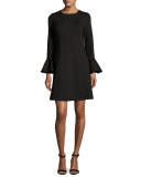 Bell-Sleeve Ponte Cocktail Dress, Black