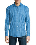 Long-Sleeve Checked Woven Sport Shirt, Blue