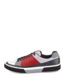 Leather & Mesh Low-Top Sneaker, Red/Gray