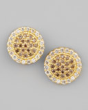 Scalloped-Edge White/Cognac Diamond Stud Earrings