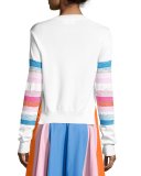 Striped-Trim Crewneck Sweater, White/Multi
