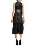 Arella Sleeveless Lace Midi Dress, Black