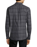 Plaid Woven Sport Shirt, Gray Pattern