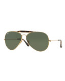 Havana Metal Aviator Sunglasses, Gold/Dark Green