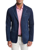 Denim Blazer with Elbow Patches, Blue
