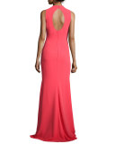 Ruffle-Neck Sleeveless Mermaid Gown, Melon