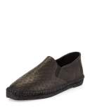 Embossed Leather Espadrille Flat, Black