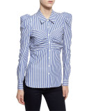 Candice Striped Fitted Blouse, Blue/White