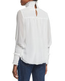 Embroidered Ruffle-Trim Top, Off White