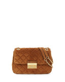 Sloan Large Quilted Suede Shoulder Bag, Dark Caramel