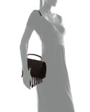 Monogram Fringe College Suede Shoulder Bag, Black
