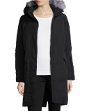 Snap-Front Hooded Faux-Fur-Trim Parka Jacket