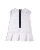 Cap-Sleeve Floral Netted Shift Dress, White, Size 4-10
