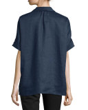 Oversized Short-Sleeve Linen Tunic 