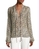 Bernetta Flora Chiffon Tie-Neck Top
