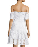 Off-The-Shoulder Sunflower-Lace Dress, White