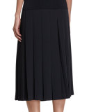 Wide-Leg Box-Pleated Crepe Pants, Black