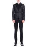 Peak-Lapel Jacquard Evening Jacket, Black