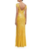 Cap-Sleeve Embellished Gown, Lunar