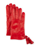 Leather Tassel Gloves, Red