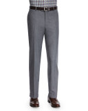 Flat-Front Flannel Trousers, Charcoal/Royal