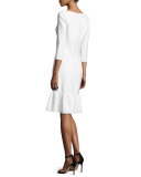 Half-Sleeve Ruffle-Hem Sheath Dress, Vanilla