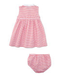 Sleeveless Striped Henley Shirtdress w/ Bloomers, Red/White, Size 9-24 Months