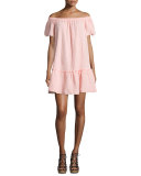 Off-the-Shoulder Shirred Mini Dress