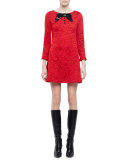 3/4-Sleeve Lace Mini Dress, Red