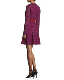 Shaelyn Lace Long-Sleeve Wrap Dress, Purple Amethyst/Red Onyx