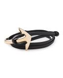 Gold-Plated Anchor Leather Bracelet, Black
