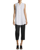 Sleeveless Organic Linen Button-Front Tunic